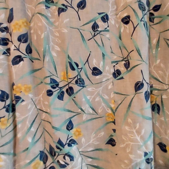 Orvis Linen Midi Skirt Women 4P Beige Blue Floral Pullon Straight A Line Modest - Picture 7 of 10